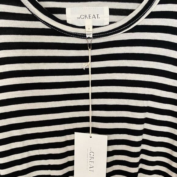 The Great. Long Sleeve Knot Striped Tee Shirt Maxi Dress NWT Size 0/Extra Small - Picture 3 of 6